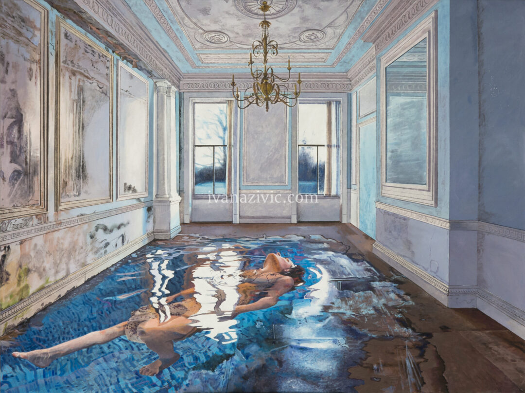 Under the peeling ceiling